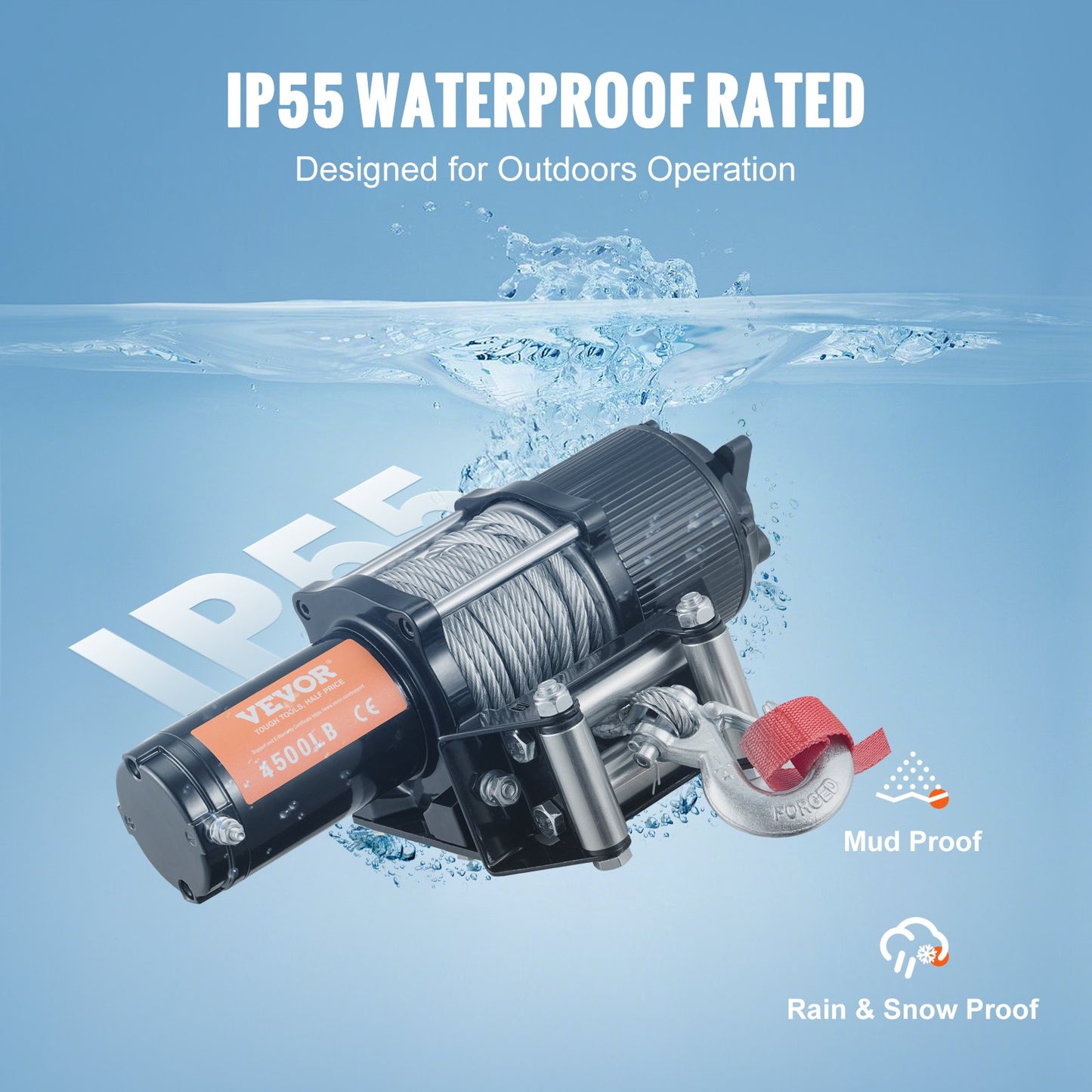 Elektrisk vinsch, 12V 4500 lb lastkapacitet stållinavinsch, IP55 1/4” x 39ft ATV UTV-vinsch med trådlös handhållen fjärrkontroll och 4-vägs kåpa för bogsering av jeep, terräng, SUV, lastbil, bil, släpvagn, båt