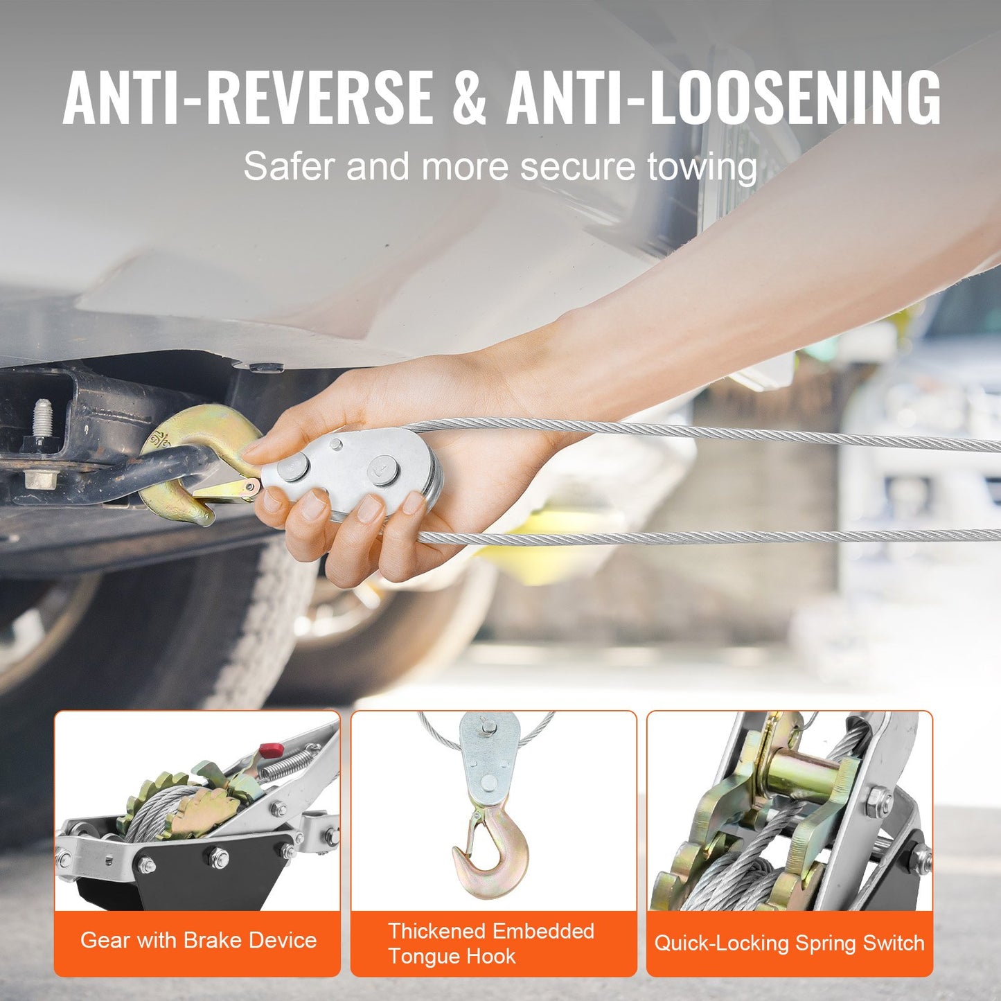 Come Along Winch, 2 Ton (4,409 lbs) Pulling Capacity, 12 ft Steel Cable, 2 Hooks, Heavy Duty Ratchet Power Puller Tool with Dual Gears, Automotive Hoist Cable Puller Ideal for Vehicle Rescue