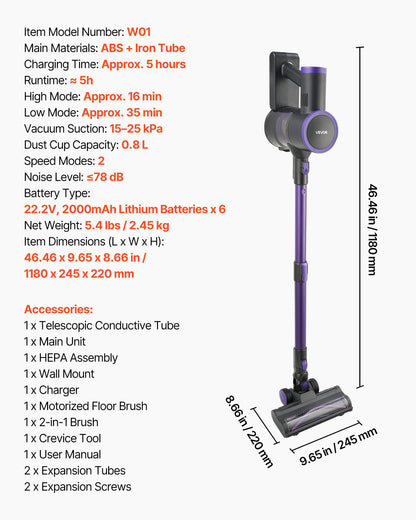 Cordless Vacuum Cleaner, 25KPA Max Powerful Suction, Rechargeable Anti-Tangle Stick Vacuum with Dust Cup, Lightweight Handheld Vac with 35mins Runtime for Home, Carpet, Pet Hair, Hard Floor