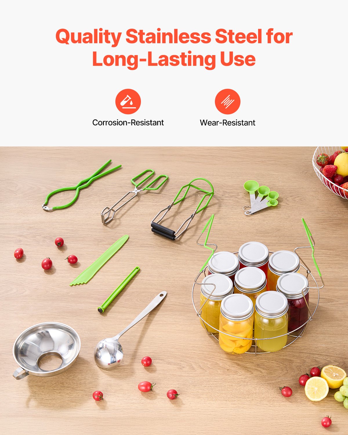 Canning Supplies Starter Kit, 9 Pieces Stainless Steel Water Bath Canning Kit for Beginners, Canning Tools Set: Rack, Ladle, Measuring Spoon, Funnel, Tongs, Jar Lifter, Jar Wrench