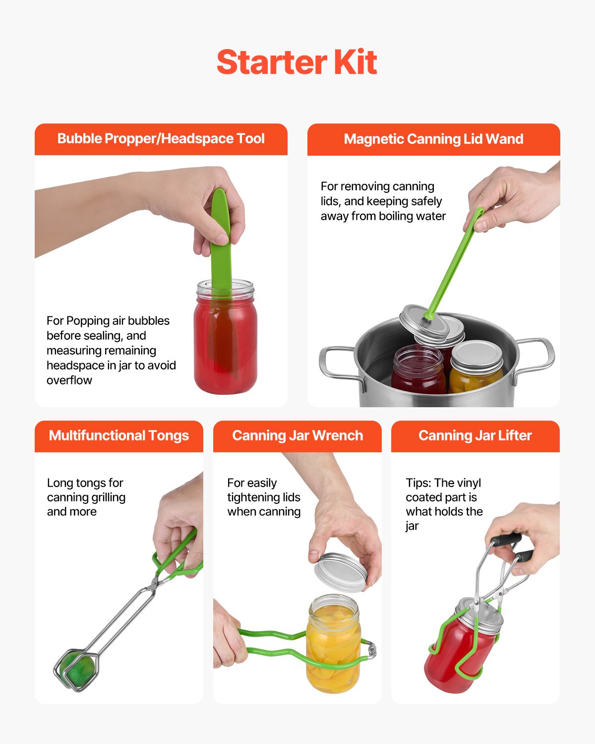 Canning Supplies Starter Kit, 9 Pieces Stainless Steel Water Bath Canning Kit for Beginners, Canning Tools Set: Rack, Ladle, Measuring Spoon, Funnel, Tongs, Jar Lifter, Jar Wrench
