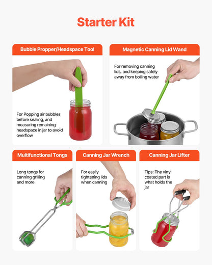 Canning Supplies Starter Kit, 9 Pieces Stainless Steel Water Bath Canning Kit for Beginners, Canning Tools Set: Rack, Ladle, Measuring Spoon, Funnel, Tongs, Jar Lifter, Jar Wrench