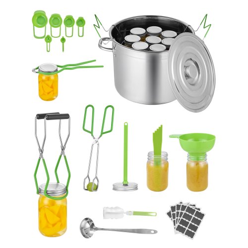 Canning Supplies Starter Kit, 11 Pieces Stainless Steel Water Bath Canning Kit for Beginners, Canning Tools Set: Pot, Rack, Lid, Ladle, Funnel, Tongs, Jar Lifter, Wrench, Measuring Cup
