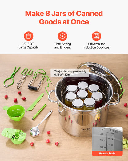 Startpaket för konserveringstillbehör, 11 delar konserveringskit i rostfritt stål för vattenbad för nybörjare, konserveringsverktygsset: kastrull, ställ, lock, slev, tratt, tång, burklyftare, skiftnyckel, måttkopp