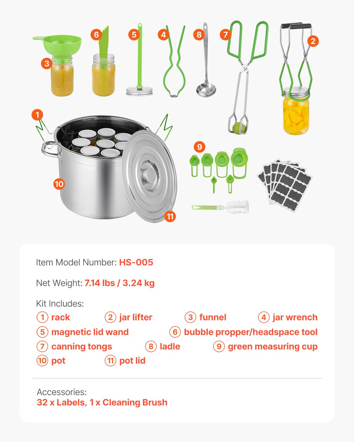 Canning Supplies Starter Kit, 11 Pieces Stainless Steel Water Bath Canning Kit for Beginners, Canning Tools Set: Pot, Rack, Lid, Ladle, Funnel, Tongs, Jar Lifter, Wrench, Measuring Cup