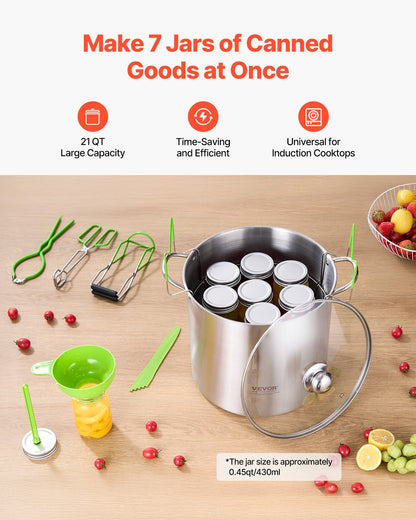 Startpaket för konserveringstillbehör, 9 delar konserveringskit i rostfritt stål för vattenbad för nybörjare, konserveringsverktygsset: kastrull, ställ, lock, tratt, tång, burklyftare, skiftnyckel, magnetstav, bubbelproppare