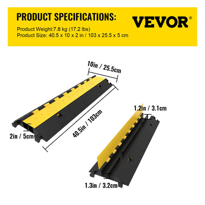 4-pack gummikabelskydd för ramper, 103x25,5x5 cm, 2-kanals kraftig 66000lbs lastkapacitet, kabelkabelskydd, ramp, farthinder, uppfartsslang, kabelrampskydd