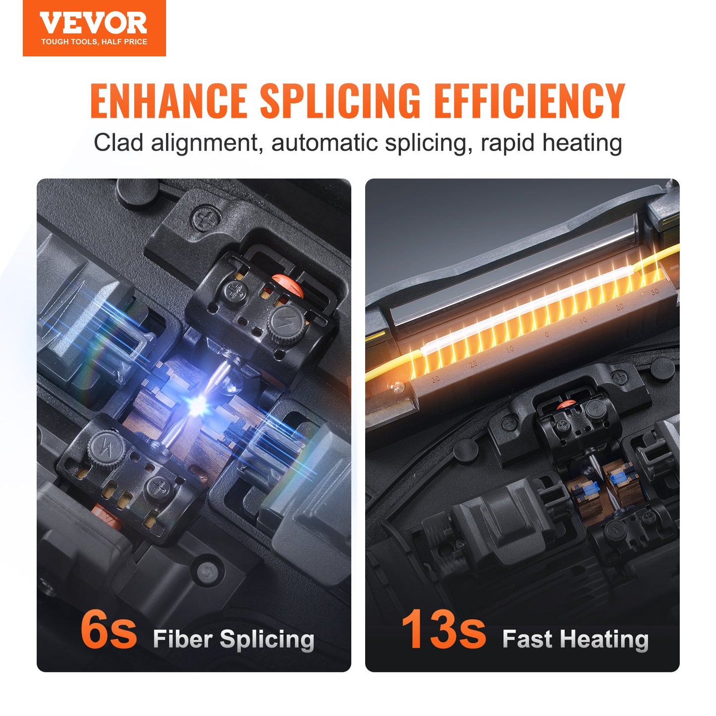 Fiberfusionsskarv med 4 motorer, fiberoptisk skarv med pläterad justering, 6 sekunders skarvning och 13 sekunders uppvärmning, fiberskarvmaskin med 5" pekskärm, 3-i-1 fiberhållare, 7800mAh batteri för SM MM DS NZDS