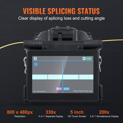 Fiberfusionsskarv med 4 motorer, fiberoptisk skarv med pläterad justering, 6 sekunders skarvning och 13 sekunders uppvärmning, fiberskarvmaskin med 5" pekskärm, 3-i-1 fiberhållare, 7800mAh batteri för SM MM DS NZDS