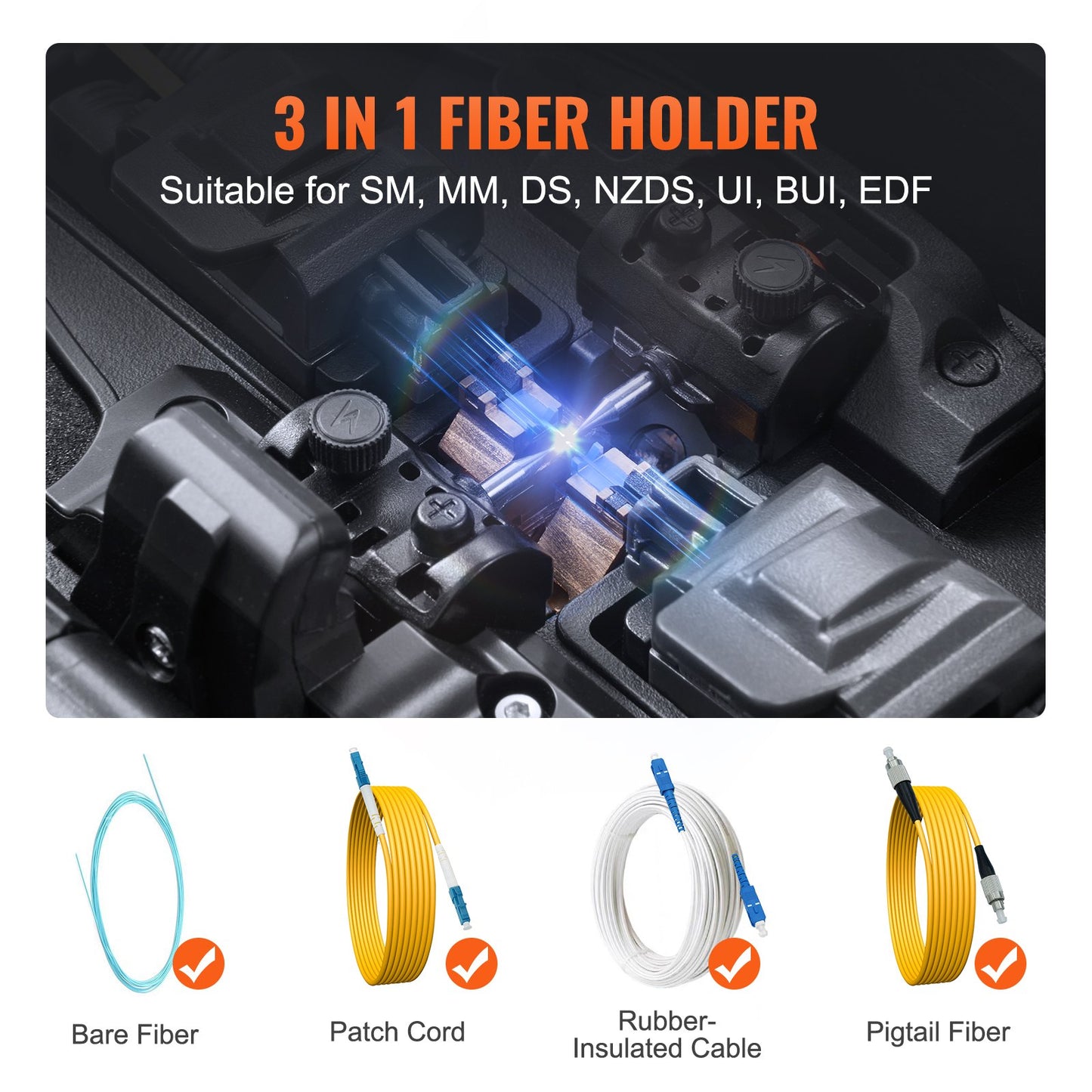 Fiberfusionsskarv med 4 motorer, fiberoptisk skarv med pläterad justering, 6 sekunders skarvning och 13 sekunders uppvärmning, fiberskarvmaskin med 5" pekskärm, 3-i-1 fiberhållare, 7800mAh batteri för SM MM DS NZDS