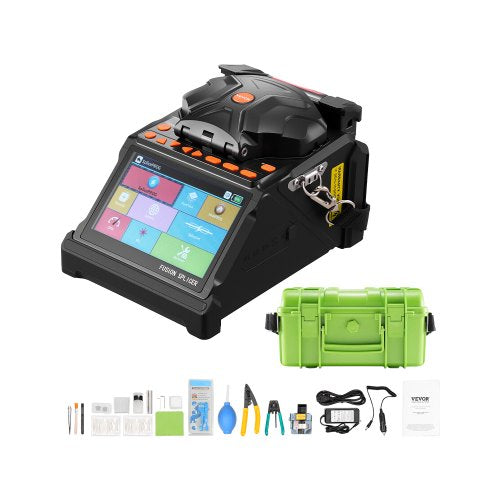 Fiber Fusion Splicer 6 Motors, Core & Clad Alignment Fibers Optic Splicer with 6s Fast Splicing and 13s Heating, 5" LCD Screen, 3 in 1 Fiber Holder, 7800mAh Battery for SM MM DS NZDS Fibers