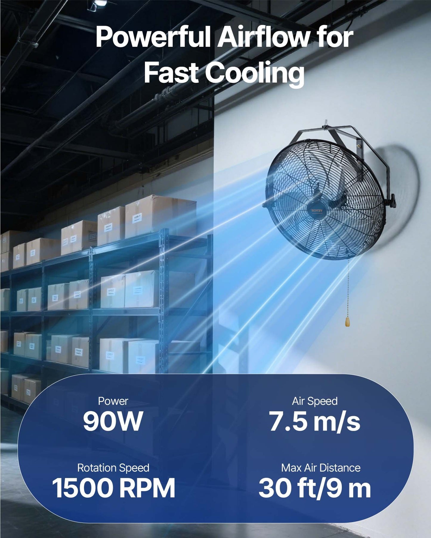 Väggfläkt, 57 cm vattentät väggfläkt, 3 hastigheter, 4150 CFM, kommersiell bostadsfläkt för kylning av lager, växthus, verkstad, uteplats, svart