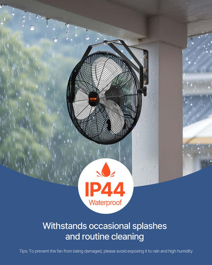 Väggfläkt, 57 cm vattentät väggfläkt, 3 hastigheter, 4150 CFM, kommersiell bostadsfläkt för kylning av lager, växthus, verkstad, uteplats, svart