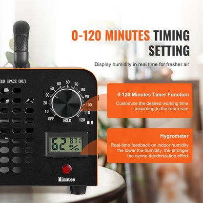 Ozone Generator, 12000mg/h Ozone Machine Odor Remover, High Capacity Commercial/Industrial Ozone Generator Machine, Home Air Ionizers Deodorizer with 0-120 min Time Setting for Rooms, Cars, Pets