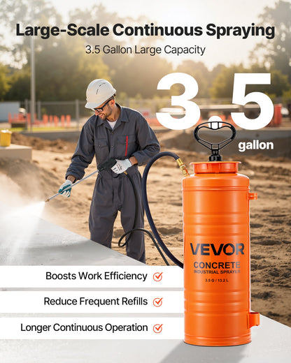 Industriell betongspruta, 14L spruta i rostfritt stål, kraftiga trippelpumpsprutor, 52 cm skaft med ergonomiskt pistolhandtag, 1,2m och 3m slangar, 2 mässingsmunstycken för bygg och trädgård