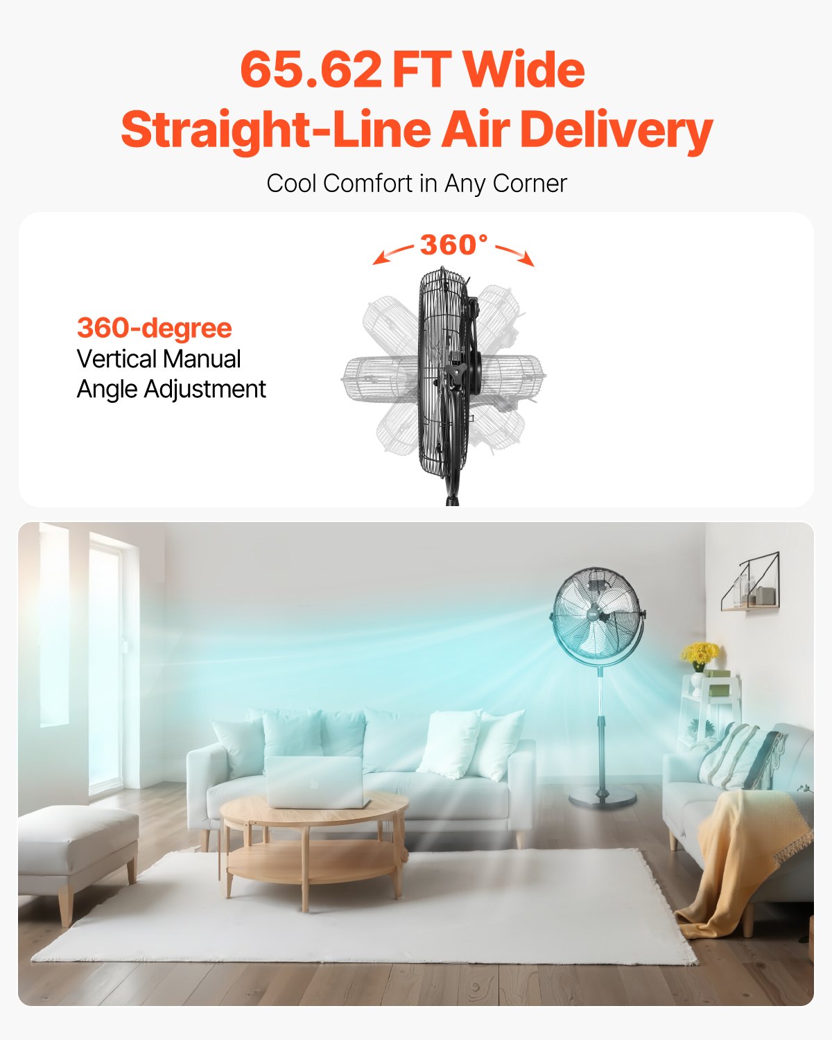 Industrial Pedestal Fan, 18 Inch Standing Fan with 45.3 to 57.9 Inches Adjustable Height, Floor Fans with 3 Adjustable Speeds, High Power Bedroom Fans for Living Room, Home, Office, Black