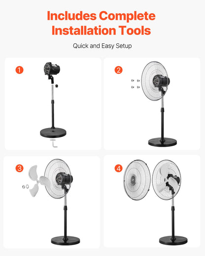 Industriell piedestalfläkt, 20 tums 90-graders oscillerande fläkt, höjdjusterbara stående fläktar med 3 justerbara hastigheter, högpresterande golvfläktar för sovrum, vardagsrum, hem, kontor, svart