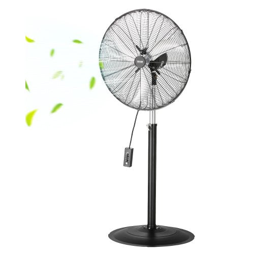 Industrial Pedestal Fan, 24 Inch 85-Degree Oscillating Fan, Height Adjustable Standing Fans with 3 Adjustable Speeds, High Power Floor Fans for Bedroom, Living Room, Home, Office, Black