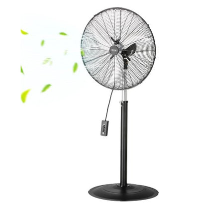 Industrial Pedestal Fan, 24 Inch 85-Degree Oscillating Fan, Height Adjustable Standing Fans with 3 Adjustable Speeds, High Power Floor Fans for Bedroom, Living Room, Home, Office, Black