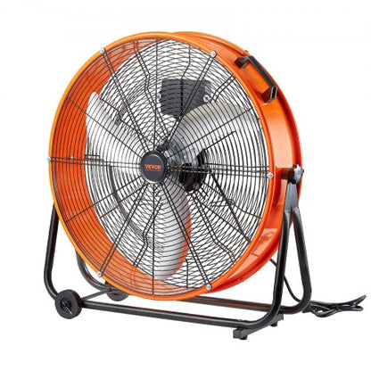Drum Fan, 24 Inch High Velocity Industrial Shop Fan, Heavy Duty Commercial Use 3-Speed 8600CFM, 360°Adjustable Tilting,0-2h Timer Industrial Floor Fan for Warehouse,Workshop,Factory, Basement