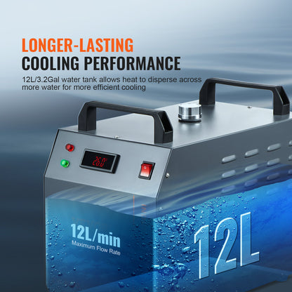 Industriell vattenkylare, CW-3000, 80W luftkyld industriell vattenkylare med 12 liters vattentankkapacitet, maximalt flöde på 12 l/min, för lasergraveringsmaskinkylning