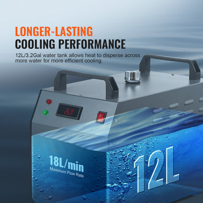 Industriell vattenkylare, CW-3000(PRO), 150W luftkyld industriell vattenkylare med 12L vattentankkapacitet 18 L/min maxflödeshastighet, för lasergraveringsmaskinkylning