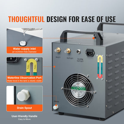 Industriell vattenkylare, CW-3000(PRO), 150W luftkyld industriell vattenkylare med 12L vattentankkapacitet 18 L/min maxflödeshastighet, för lasergraveringsmaskinkylning