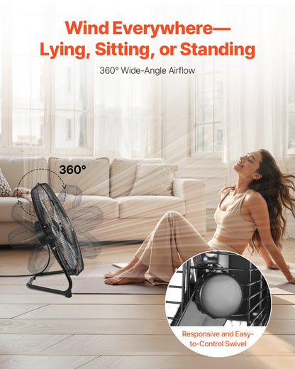 Floor Fan, 3 Speeds High Velocity Heavy Duty 18 Inch Industrial Fan, 4000 CFM 360° Adjustable Tilt 19.69 ft/sec Airflow Large Metal Fan, for Home, Gym, Office, Garage, Commercial Shop & Bedroom
