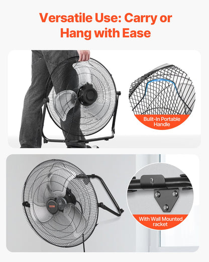 2 st. golvfläktar, 3 hastigheter, höghastighets, kraftig 20-tums industrifläkt, 4800 CFM, 360° justerbar lutning, 21,33 ft/s luftflöde, stor metallfläkt, för gym, hem, garage, kommersiell butik och sovrum