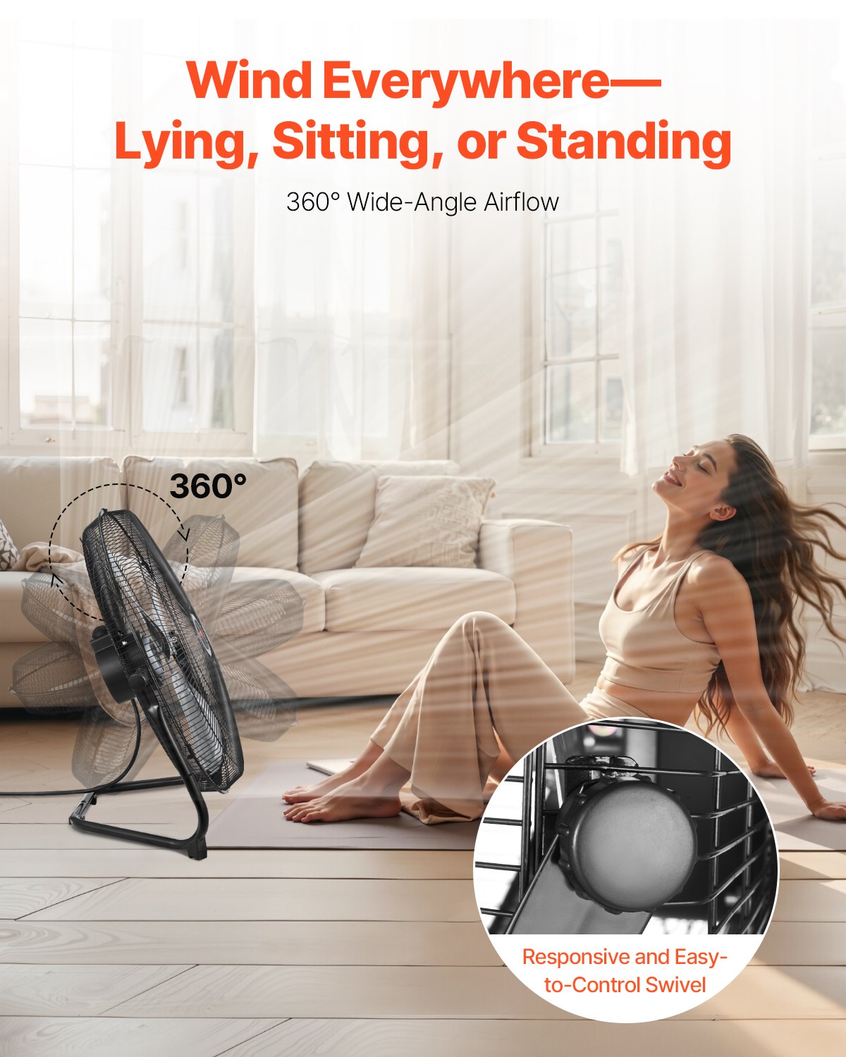 Floor Fan, 3 Speeds High Velocity Heavy Duty 20 Inch Industrial Fan, 4800 CFM 360° Adjustable Tilt 21.33 ft/sec Airflow Large Metal Fan, for Home, Gym, Office, Garage, Commercial Shop & Bedroom