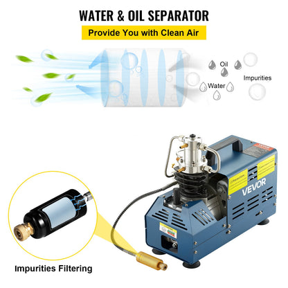 High Pressure Compressor, 4500PSI/30MPA/300BAR High Pressure Air Compressor, 1800W 220V Manual Stop Air Rifle Compressor Suitable for Paintball Air Rifle, PCP Rifle, Air Pistol, Diving Bottle