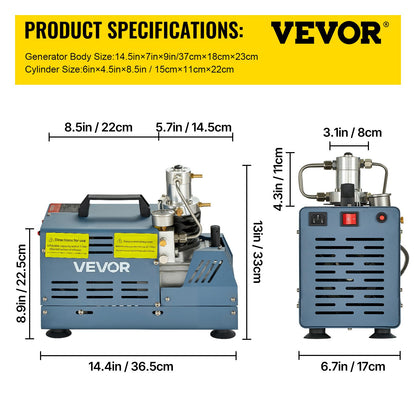 High Pressure Compressor, 4500PSI/30MPA/300BAR High Pressure Air Compressor, 1800W 220V Manual Stop Air Rifle Compressor Suitable for Paintball Air Rifle, PCP Rifle, Air Pistol, Diving Bottle