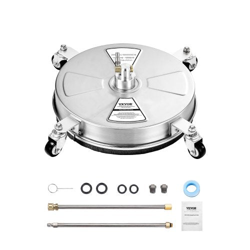 15" högtryckstvättsrengöring för ytor, högtryckstvättstillbehör i rostfritt stål med 4 hjul, 4000 max. psi, 1/4 snabbkoppling, 2 sprutmunstycken, 2 förlängda skaft för betong, uteplats, däck