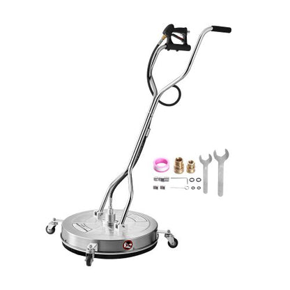 24" Pressure Washer Surface Cleaner, Stainless Steel Pressure Washer Attachments with 4 Wheels, 4000 Max PSI, 3/8 Quick Connector, 2 Spray Nozzles, Dual Handle, for Concrete, Patio, Sidewalk
