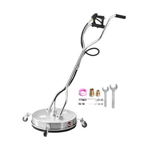 20" högtryckstvättsrengöring för ytor, högtryckstvättstillbehör i rostfritt stål med 4 hjul, 4500 max. psi, 3/8 snabbkoppling, 2 sprutmunstycken, dubbelt handtag, för betong, uteplats, trottoar