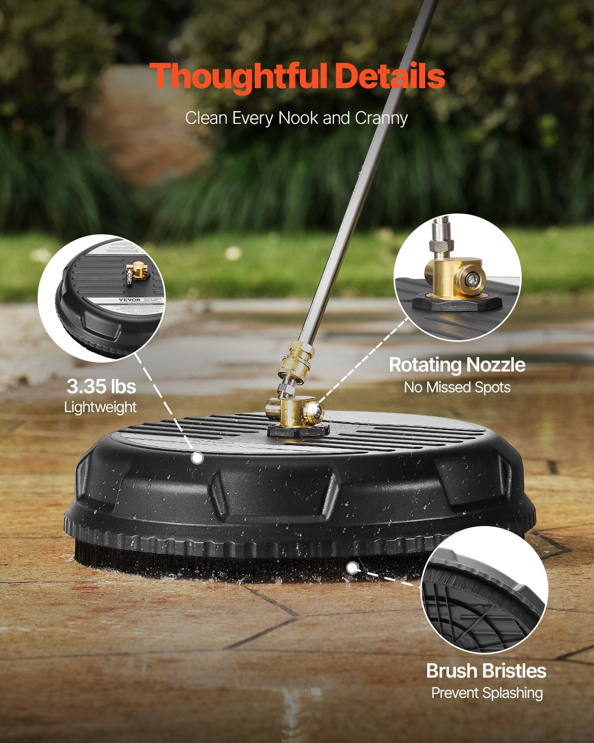 15" Pressure Washer Surface Cleaner, Plastic Pressure Washer Attachments with 4 Wheels, 4000 Max PSI, 1/4 Quick Connector, 2 Spray Nozzles, 2 Extended Wands for Driveway, Sidewalk, Patio, Deck