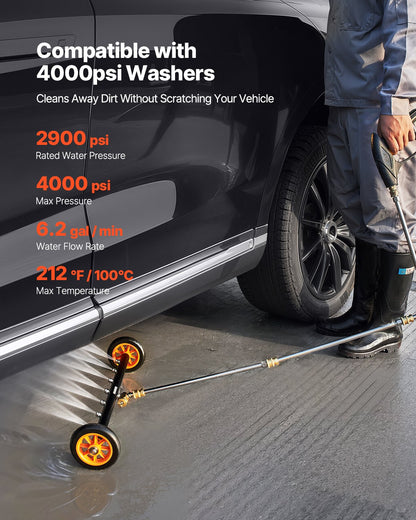 24" Pressure Washer Undercarriage Cleaner, Stainless Steel Surface Cleaner for Pressure Washer, 4000 Max PSI, Angle Adjustment Gear, 7 Spray Nozzles, 2 Extended Wands for Driveway, Patio, Deck