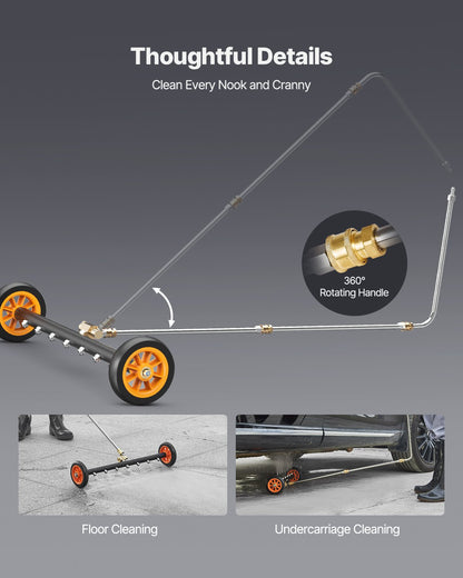 24" Pressure Washer Undercarriage Cleaner, Stainless Steel Surface Cleaner for Pressure Washer, 4000 Max PSI, Angle Adjustment Gear, 7 Spray Nozzles, 2 Extended Wands for Driveway, Patio, Deck