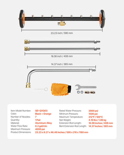 24" Pressure Washer Undercarriage Cleaner, Stainless Steel Surface Cleaner for Pressure Washer, 4000 Max PSI, Angle Adjustment Gear, 7 Spray Nozzles, 2 Extended Wands for Driveway, Patio, Deck