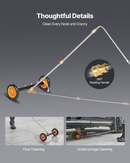16" Pressure Washer Undercarriage Cleaner, Stainless Steel Surface Cleaner for Pressure Washer, 4000 Max PSI, Angle Adjustment Gear, 4 Spray Nozzles, 2 Extended Wands for Driveway, Patio, Deck