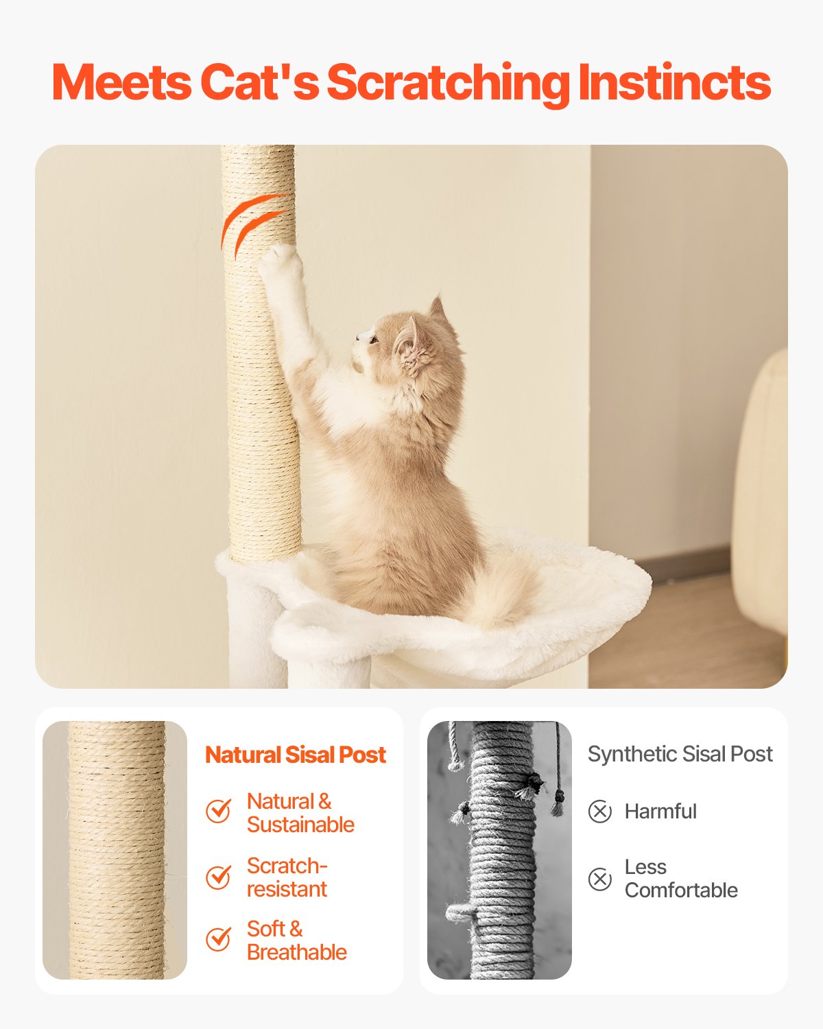 Large Cat Tree, 68.9 inches Tall, Cat Tower, Multi-level Cat Condo Furniture Activity Center with Cozy Perches, Sisal Scratching Posts, Hammock, Big Kittens House for Indoor Cats Play & Rest
