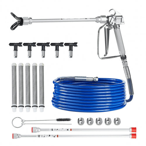 Airless Paint Spray Gun and Hose Kit, 3600PSI High Pressure Paint Sprayer Hose Set with 5 Tips, 211, 315, 417, 517, 623, Swivel Joint Airless Spray Gun Kit with Filters, Hose and Extension Rods