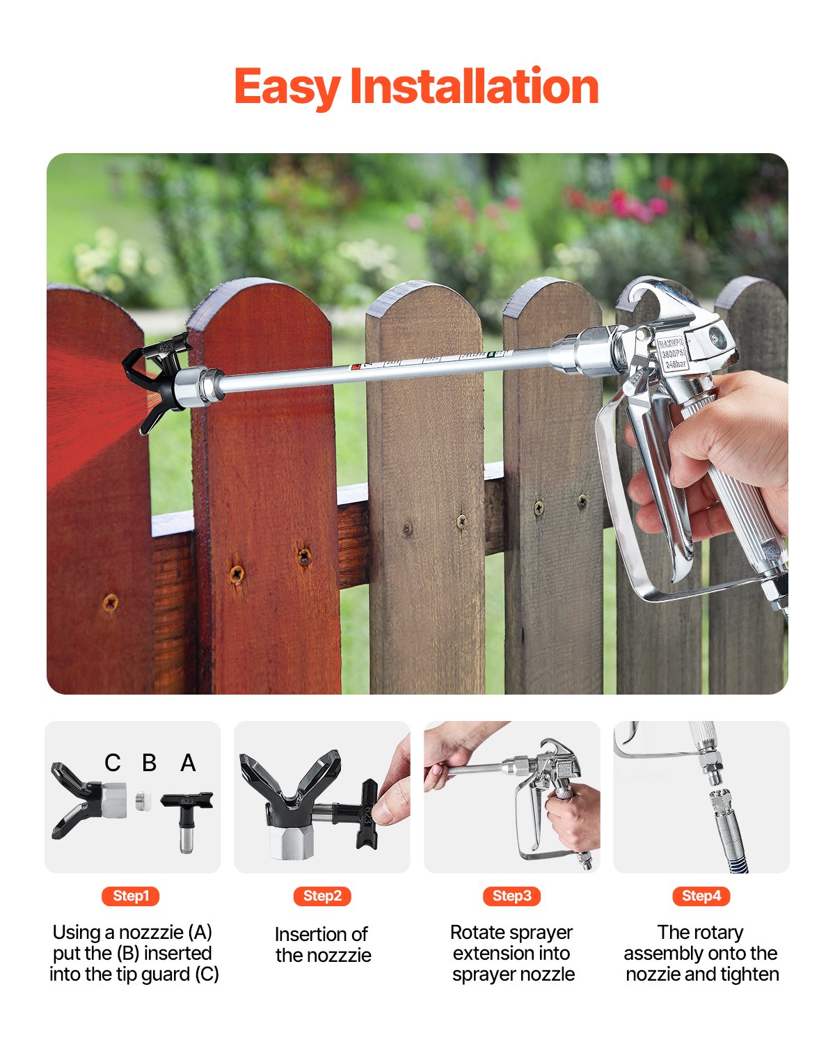 Airless Paint Spray Gun and Hose Kit, 3600PSI High Pressure Paint Sprayer Hose Set with 5 Tips, 211, 315, 417, 517, 623, Swivel Joint Airless Spray Gun Kit with Filters, Hose and Extension Rods