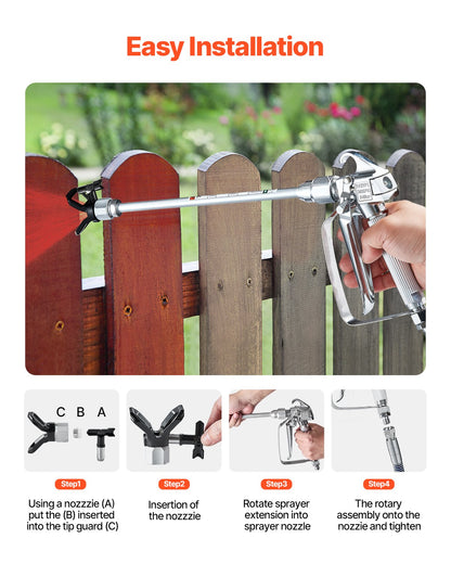 Airless Paint Spray Gun and Hose Kit, 3600PSI High Pressure Paint Sprayer Hose Set with 5 Tips, 211, 315, 417, 517, 623, Swivel Joint Airless Spray Gun Kit with Filters, Hose and Extension Rods