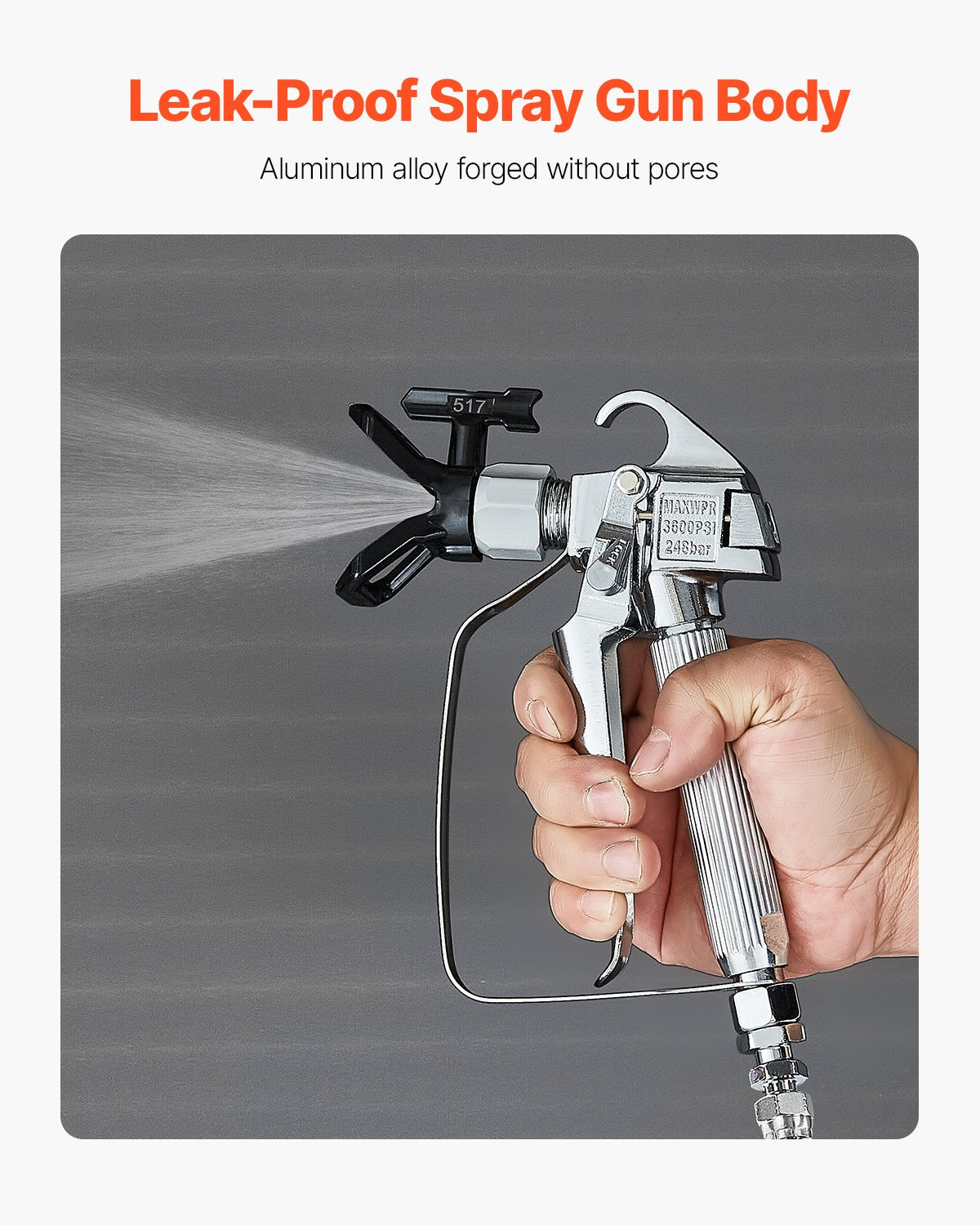 Airless Paint Spray Gun, 3600PSI High Pressure Airless Paint Sprayer Gun with 517 Tip, Swivel Joint Airless Spray Gun Kit with Filters, Cleaning Needle and Brush, for Airless Spraying Machine