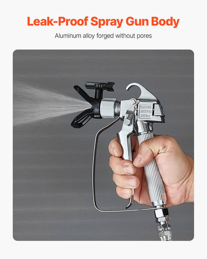 Airless Paint Spray Gun, 3600PSI High Pressure Airless Paint Sprayer Gun with 517 Tip, Swivel Joint Airless Spray Gun Kit with Filters, Cleaning Needle and Brush, for Airless Spraying Machine