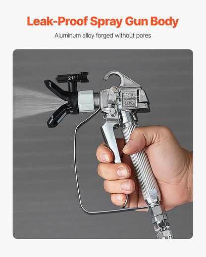 Airless Paint Spray Gun, 3600PSI High Pressure Airless Paint Sprayer Gun with 5 Tips, 211, 315, 417, 517, 623, Swivel Joint Airless Spray Gun Kit with Filters, Cleaning Needle and Brush