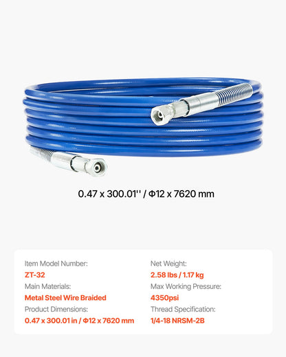 25ft Airless Paint Sprayer Hose, 1/4 in Universal Airless Paint Spray Hose, 4350 PSI High Pressure Flexible Airless Sprayer Hose, Multi-Layer Reinforced Steel Wire Braid Hose for Paint Sprayer