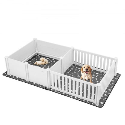 Dogs Whelping Box, 93.3x48.4x18.1 inch, Plastic PVC Puppies Playpen with Height Adjustable Door and Washable Pee Pad, 2-Room Layout Indoor Puppy Play Pen for Extra Large Breed Dogs, Milk White