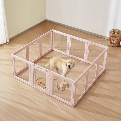 Dog Whelping Box, 1.54x1.5x0.6 m, Transparent Plastic Dog Whelping Pen for Large Sized Dogs, Waterproof Puppy Playpen with Windows & Door Lock, Easy to Clean, Durable Indoor Pet Dogs Cats Birth Kit